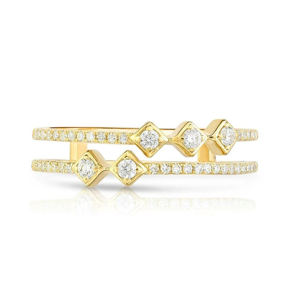 Asymmetrical Stacked Diamond Ring In 14k Gold
